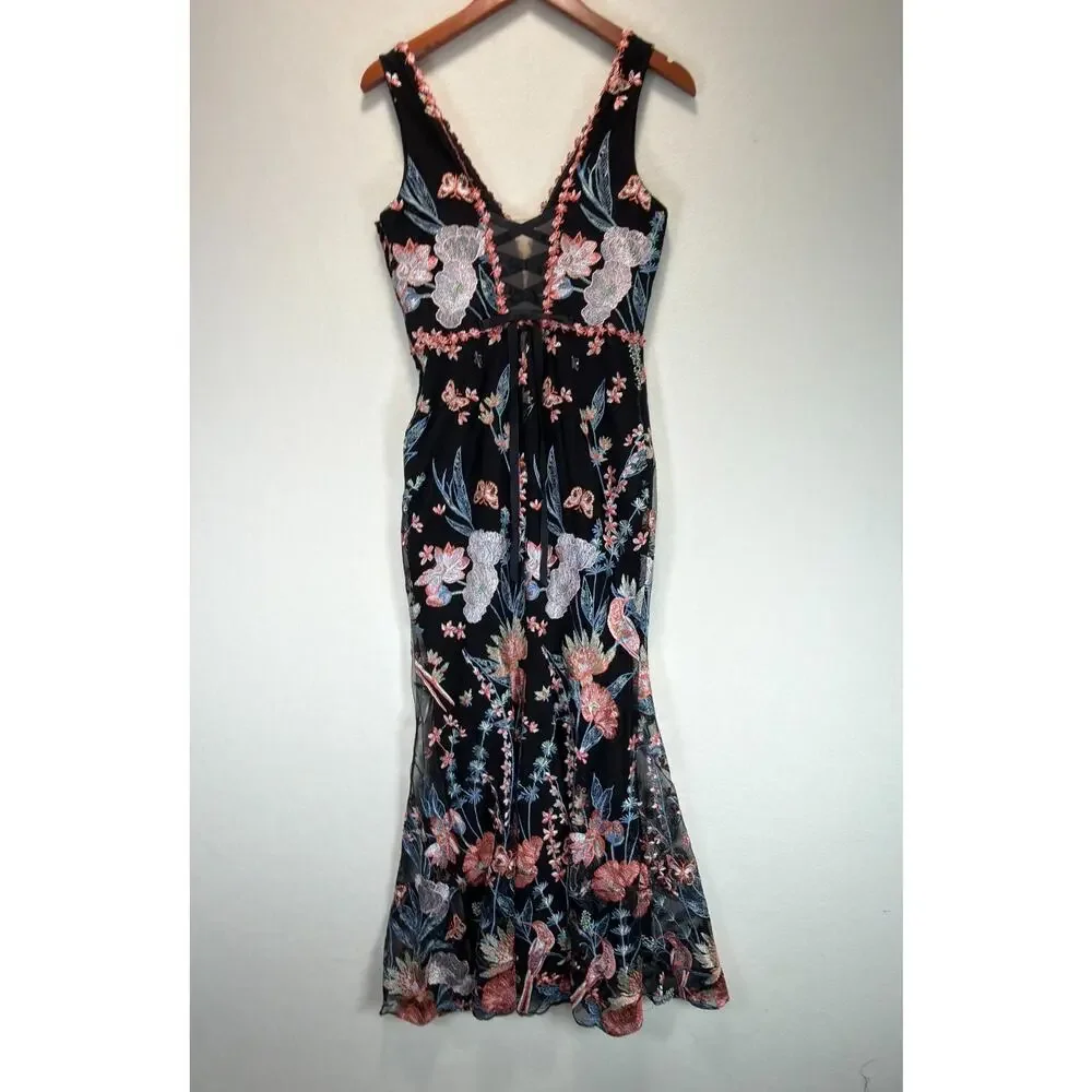 Marchesa Notte Black Embroidered Butterfly Gown Mermaid Formal Dress - Picture 10 of 12